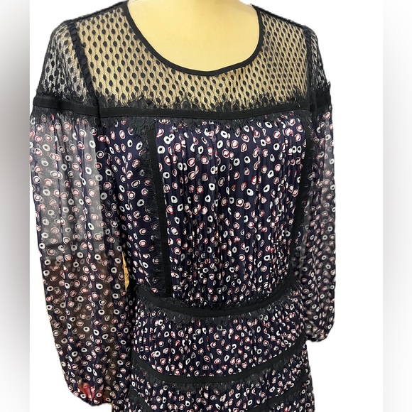 DIANE VON FURSTENBERG Jamie Dress Size 8 Silk Lace Trim Ruffle Tiered Black 8 - Picture 3 of 9